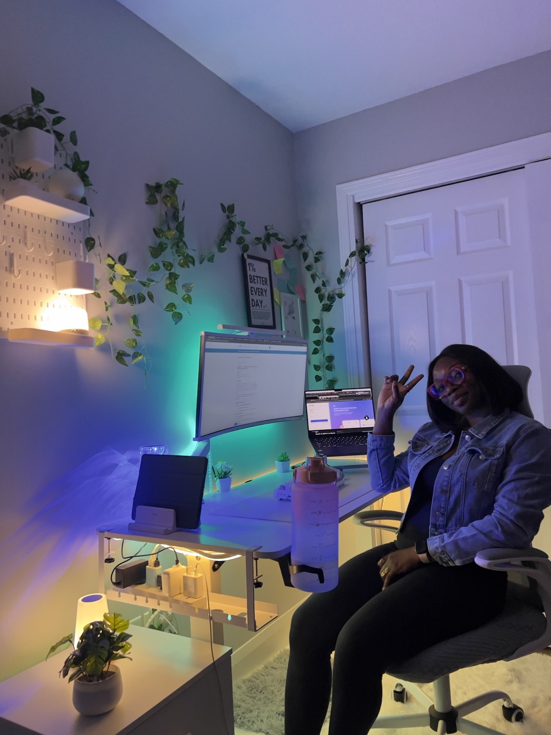 Desk, lights on