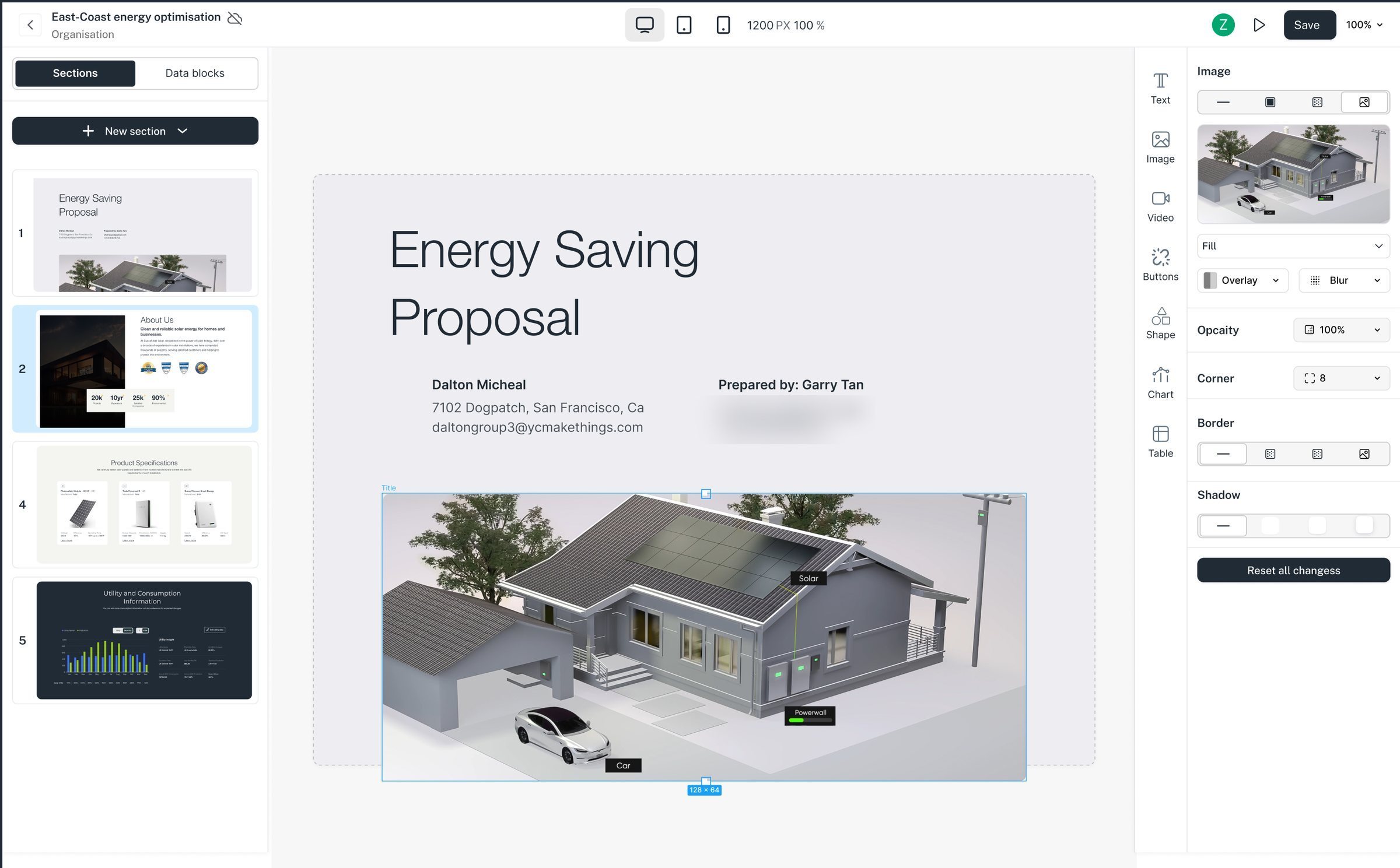 Dropped into the page and immediately editable — fill, overlay, blur, corner, border, shadow.