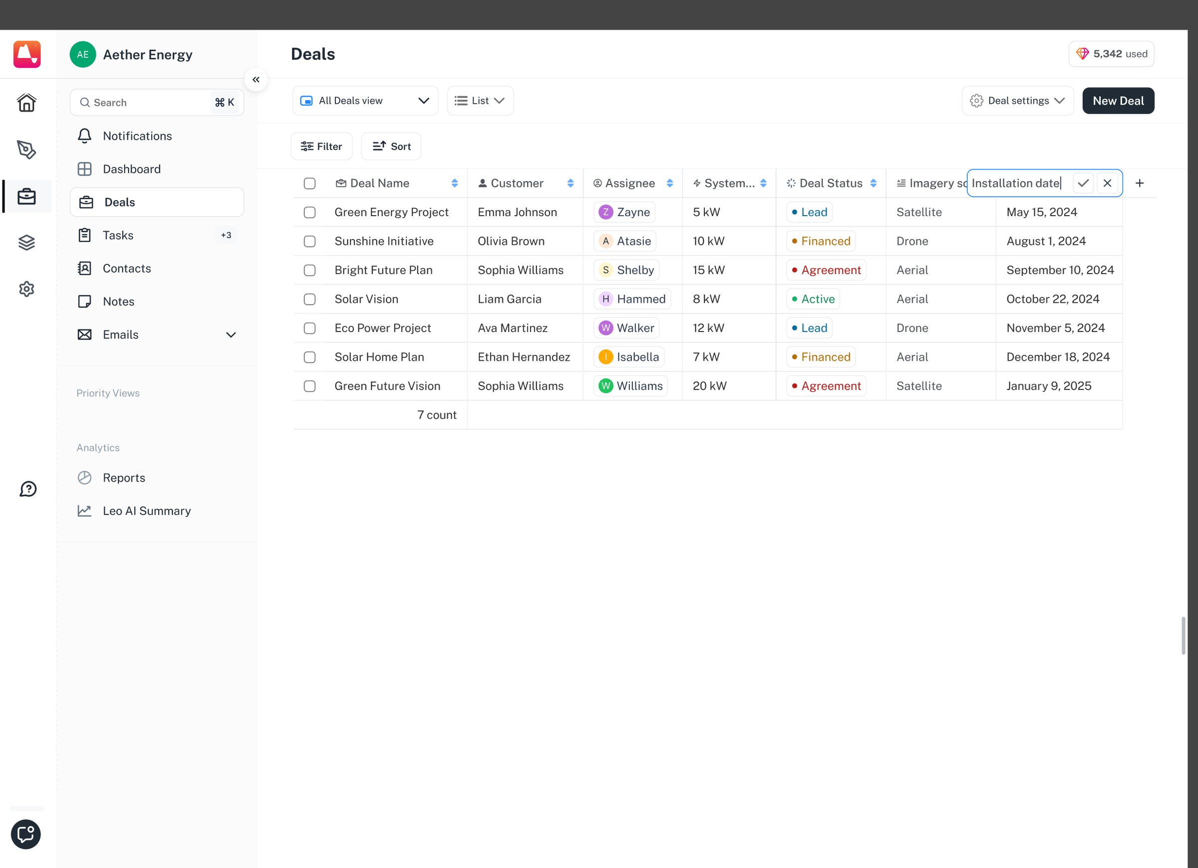 Column labels are edited in place, in the header.