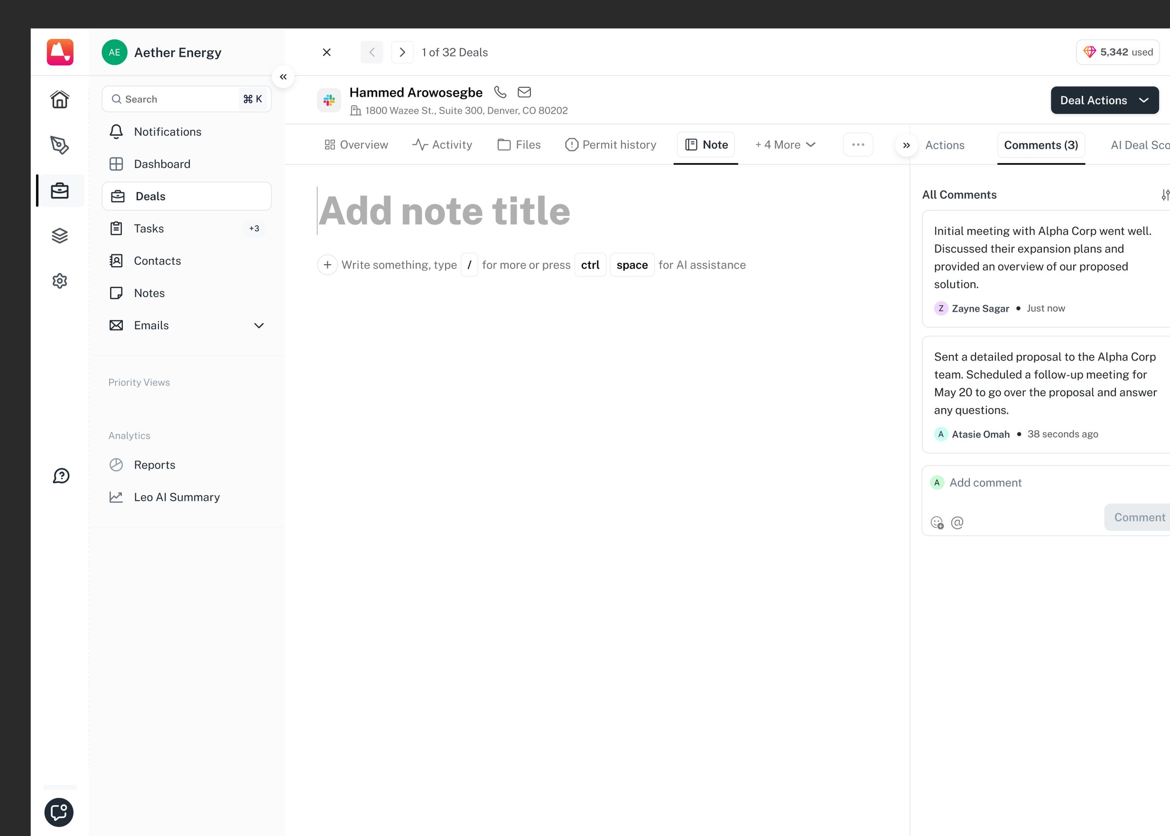 An empty note that tells you what it can do: type / for blocks, or ctrl-space for AI.