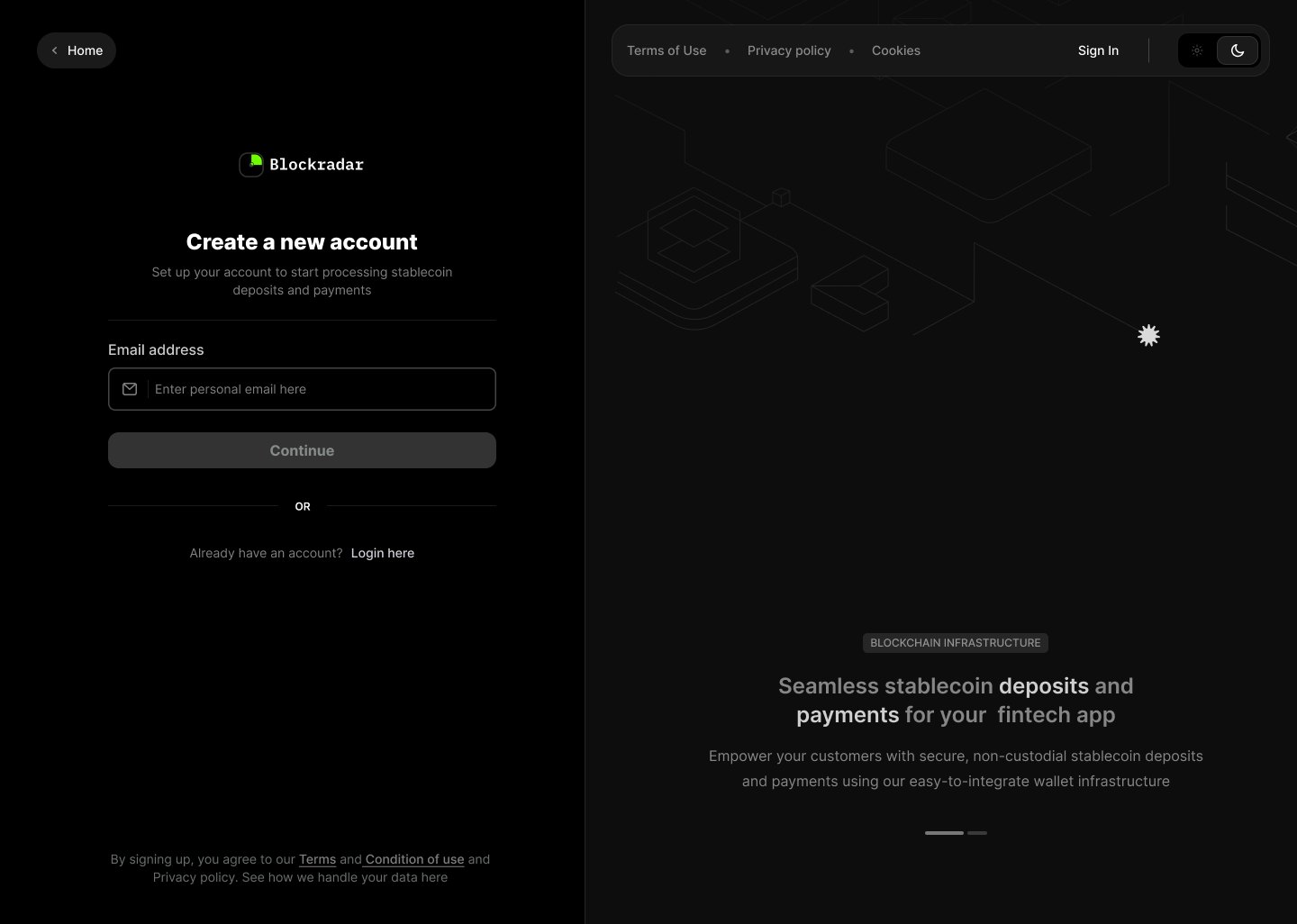 Email address and nothing else. The panel beside it says what the product does while you sign up.