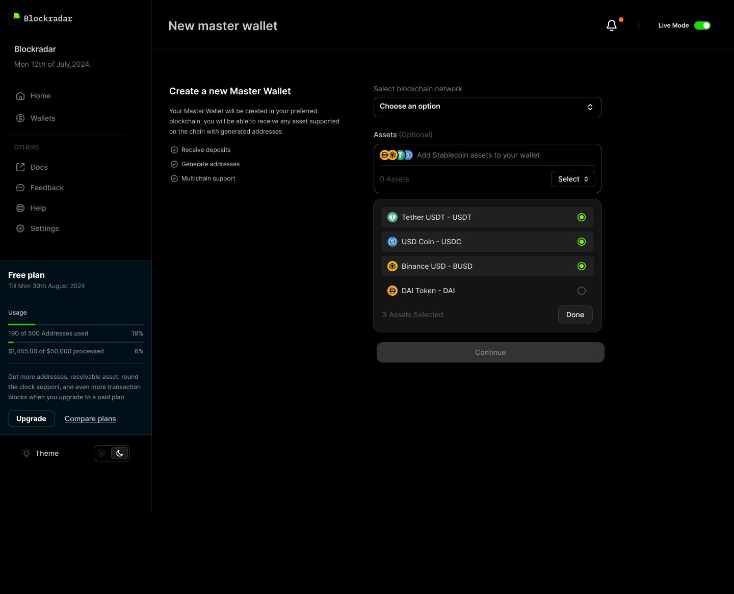 Choosing which assets a wallet holds, from the token list
