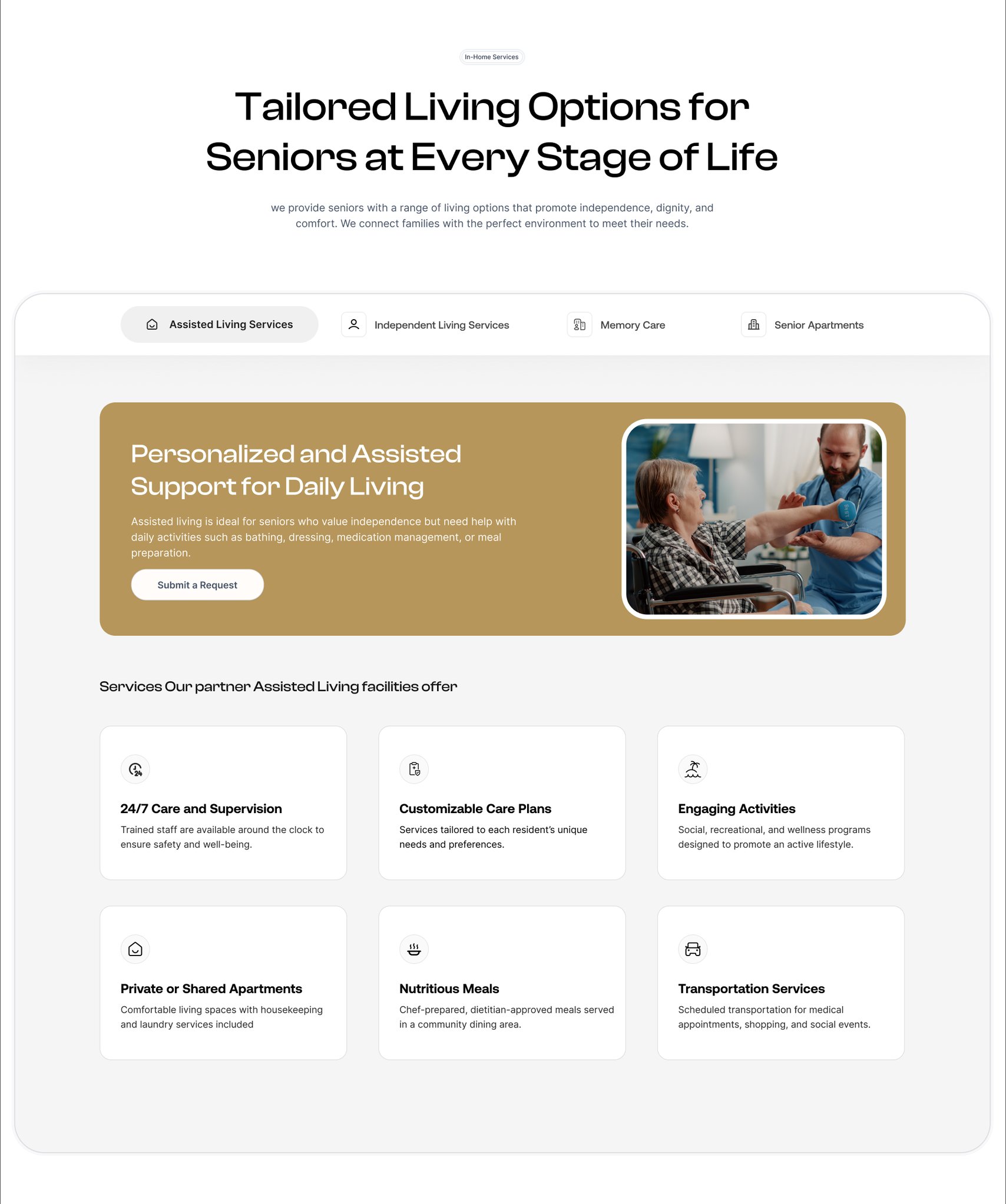 Tailored living options for seniors at every stage of life.