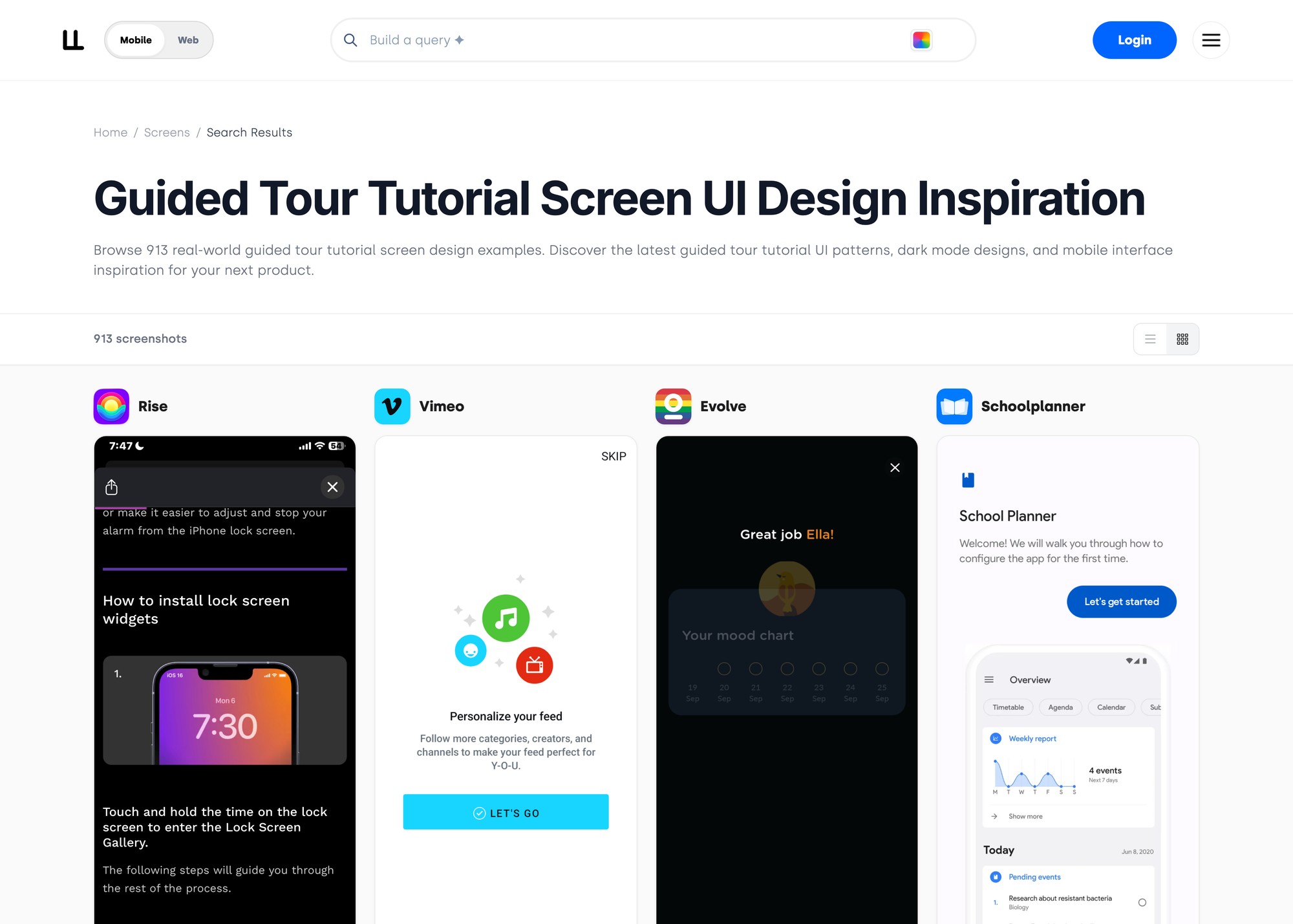 Browsing by screen type: every guided-tour screen in the index, in one view.