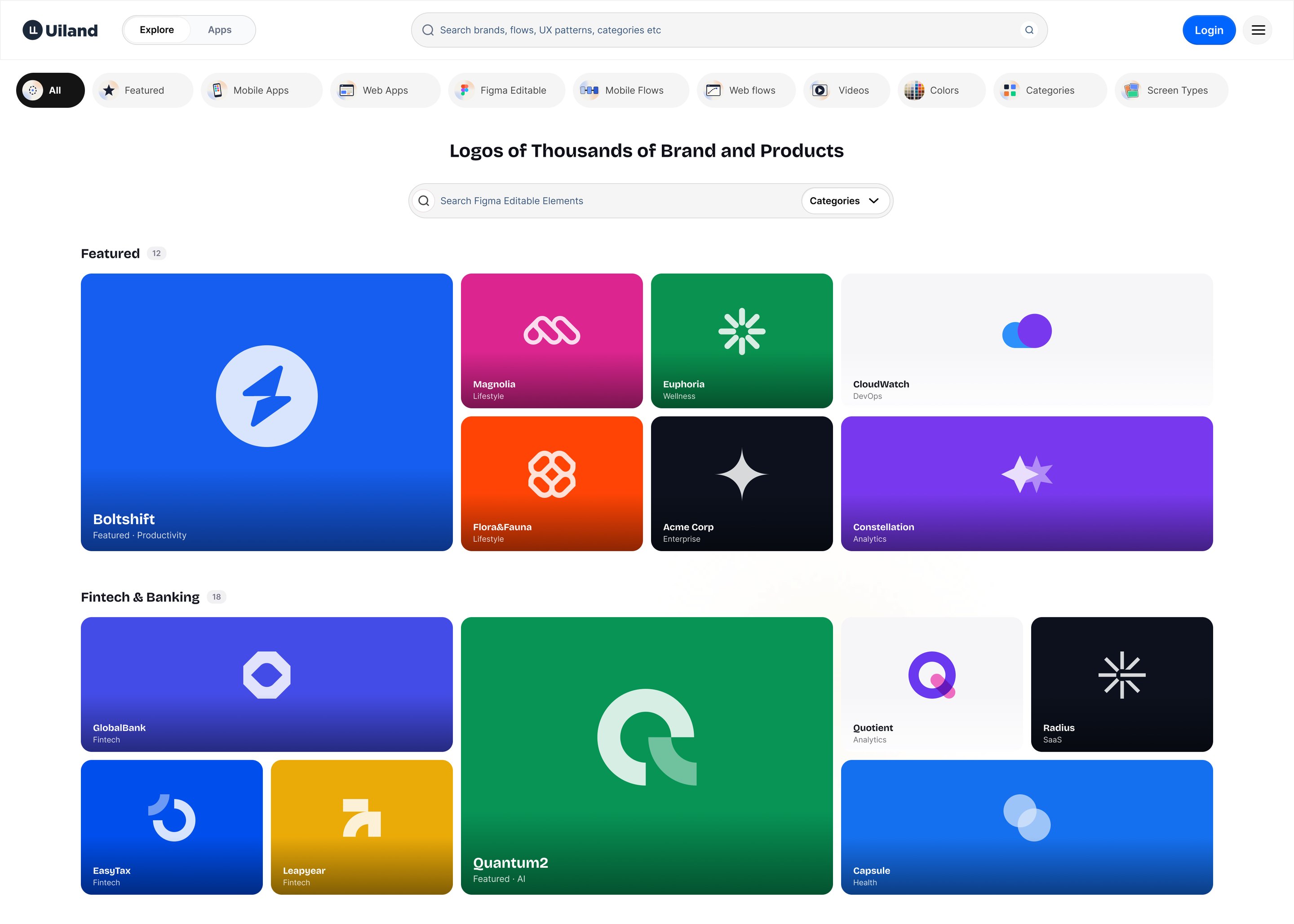 The logo library, grouped by category