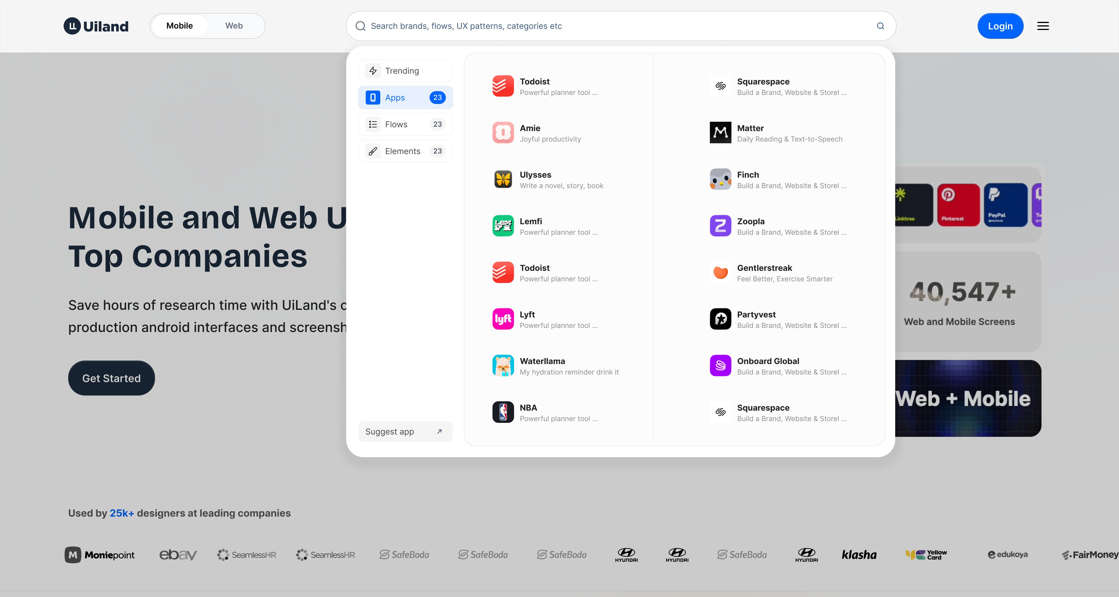 Apps selected: every product in the index, two columns, each with what it is.